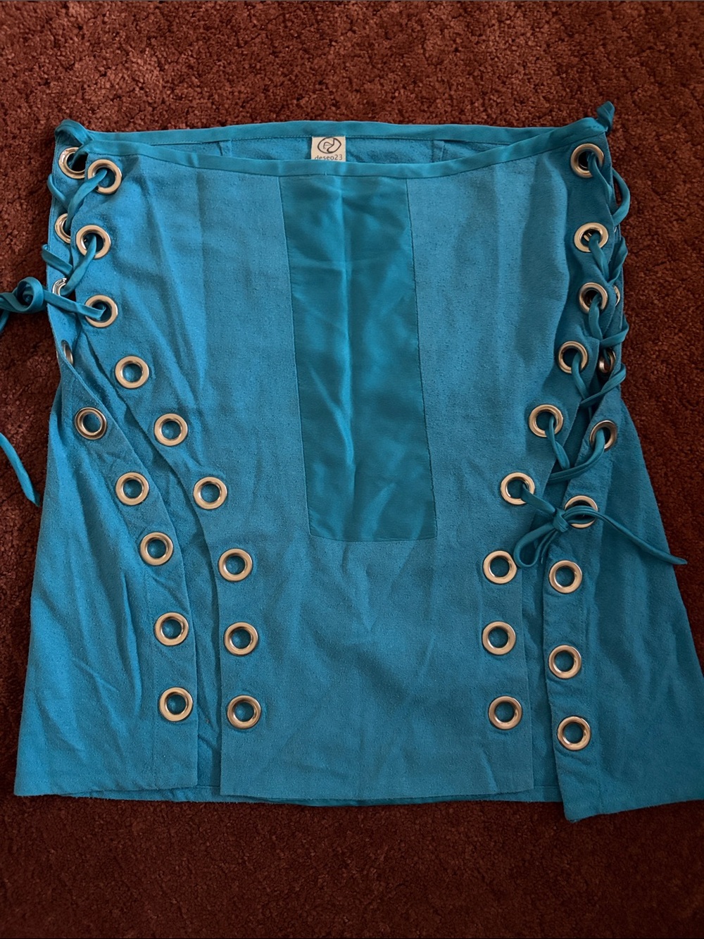 Vintage Y2K Women's Teal Eyelet Lace-Up Mini Skirt